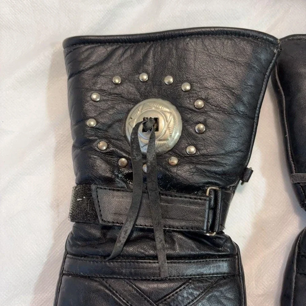 Vintage Thinsulate Thermal Leather Motorcycle Gloves Black XL